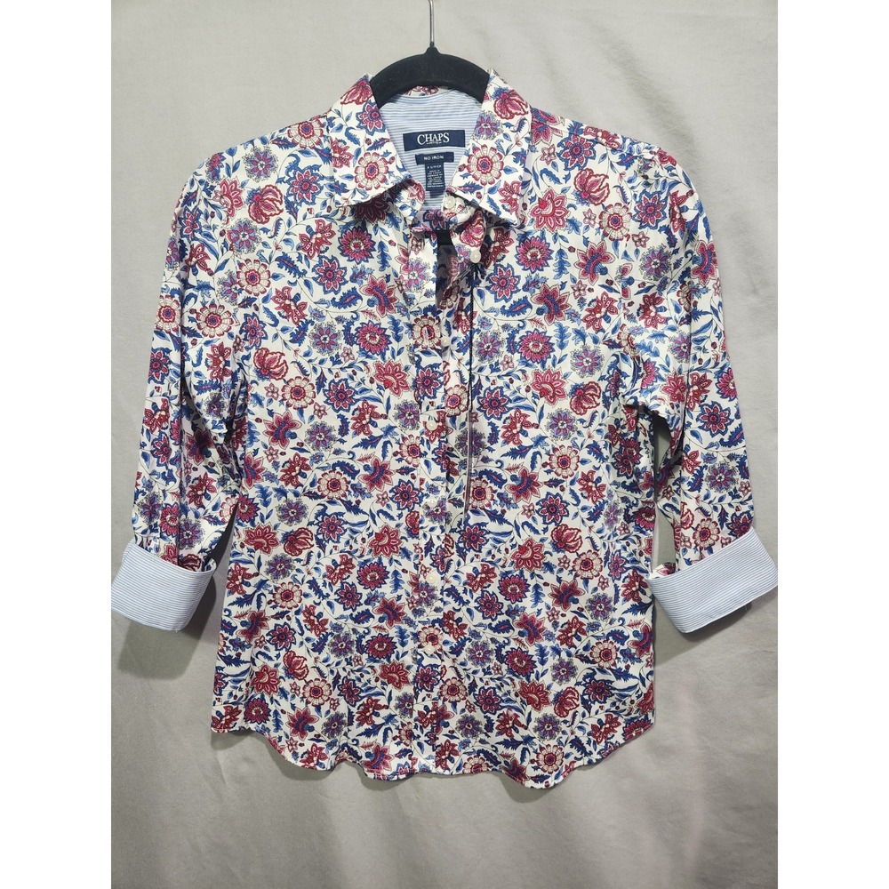 NWT CHAPS RALPH LAUREN PSM Button-up‎ Shirt Blouse Preppy Floral NO-IRON